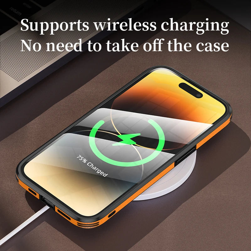 Magnetic Wireless Charging Leather Phone Case for  14 13 12 11 15 Pro Max with Magsafe Lens Protect Cellphone Cover Shell