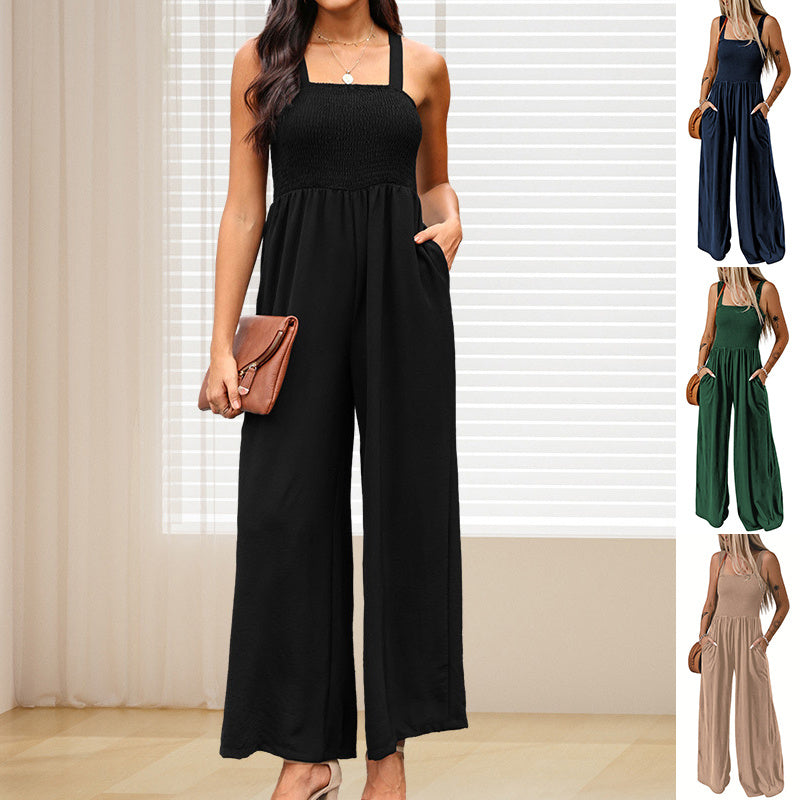 Summer Square Neck High Waist Jumpsuit Women&