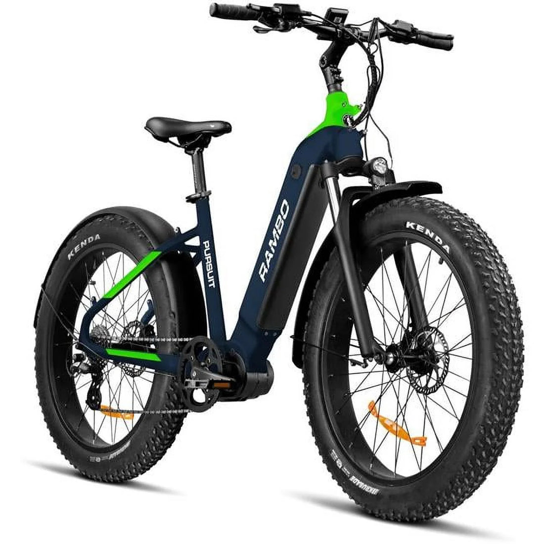 R750P-ST-BLG 750W the Pursuit 2.0 Step-Thru Electric Bike, Navy Blue &amp; Neon Green