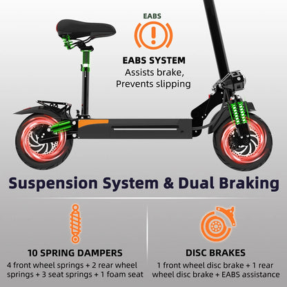 Electric Scooter, 10&quot; Pneumatic Tires, Max 40 Mile Range, 40 MPH＆2400W Dual Motor Max Power, Digital Display and Cruise Control Foldable