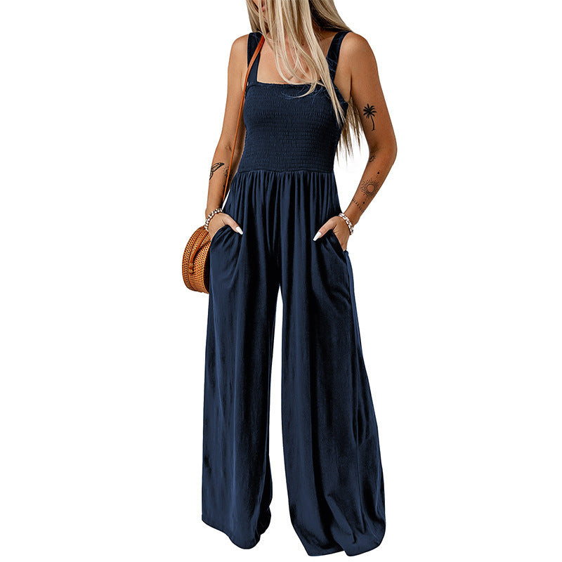 Summer Square Neck High Waist Jumpsuit Women&