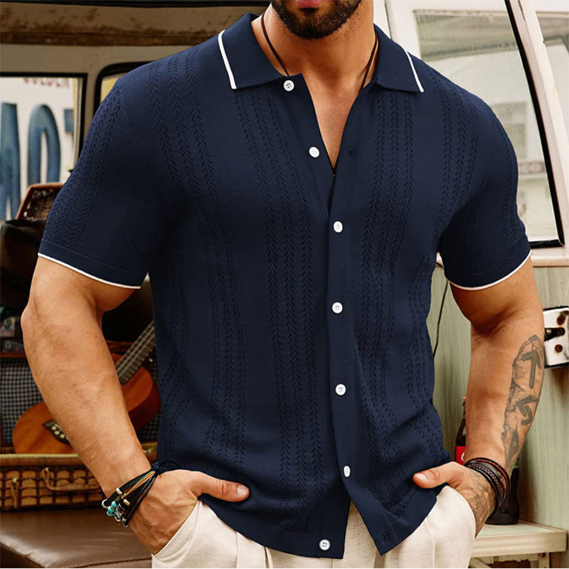 Short-sleeved Polo Shirt Summer Button Lapel Top Fashion Business Men&