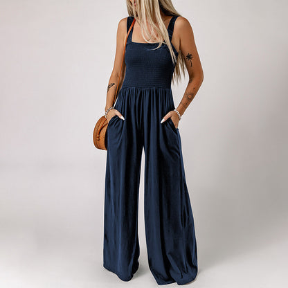 Summer Square Neck High Waist Jumpsuit Women&