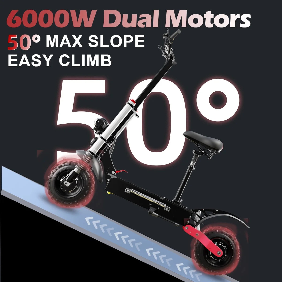 72V 6000W Electric Scooter Adults, up to 55MPH, 11 INCH Wheel Tubeless off Road Tire, Hydraulic Suspension, Foldable Escooter with Seat