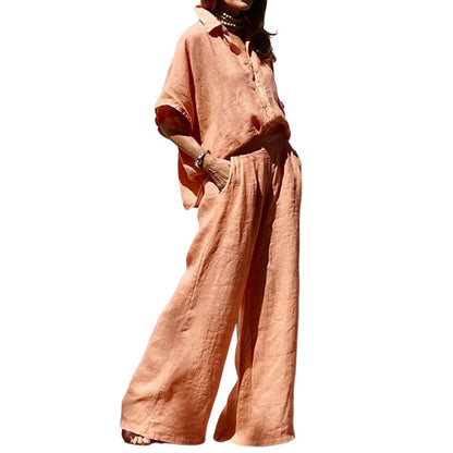 Temperament Pure Color Loose Cotton And Linen Suit