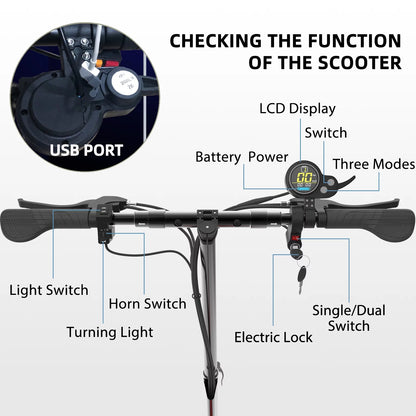 2400W Adults Electric Scooter with Removable Seat, 10&quot; Pneumatic Tires, 3 Speeds 40 MPH Max, 40 Miles Range Folding Electric Scooter 350Lbs Weight Limit Black