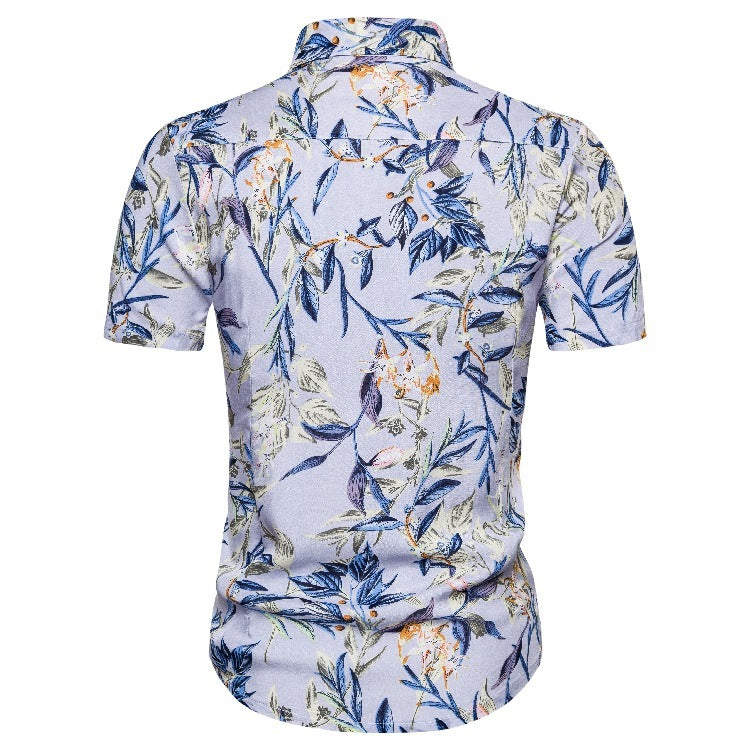 Hawaiian Beautiful Flower Style Characteristic Silk Cotton Short Sleeve Lapel Shirt