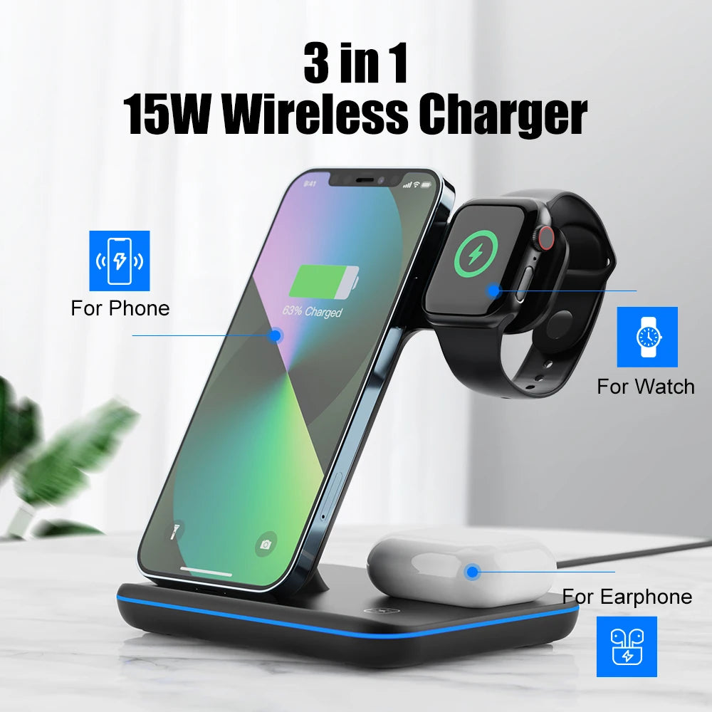 3 in 1 Wireless Charger for Apple 14 13 12 Pro Max Mini Airpods Pro Iwatch Applewatch 8 7 SE 2 Stand Station Holder Accessories