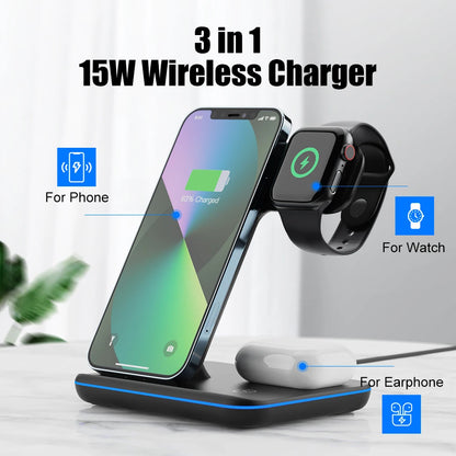 3 in 1 Wireless Charger for Apple 14 13 12 Pro Max Mini Airpods Pro Iwatch Applewatch 8 7 SE 2 Stand Station Holder Accessories