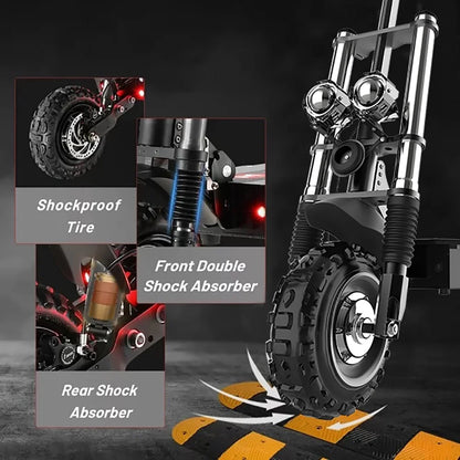 72V 6000W Electric Scooter Adults, up to 55MPH, 11 INCH Wheel Tubeless off Road Tire, Hydraulic Suspension, Foldable Escooter with Seat