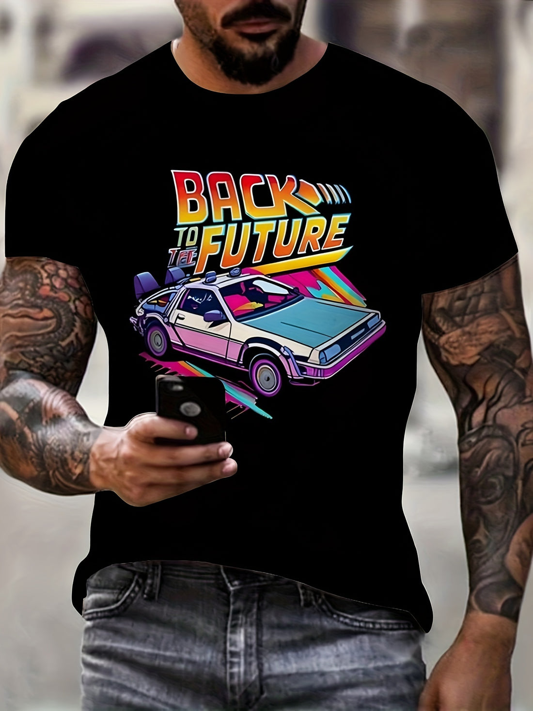 BACK FUTURE And Vintage Car Pattern Printed Men&