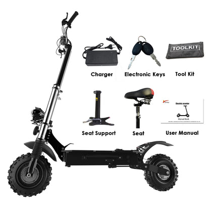 72V 6000W Electric Scooter Adults, up to 55MPH, 11 INCH Wheel Tubeless off Road Tire, Hydraulic Suspension, Foldable Escooter with Seat