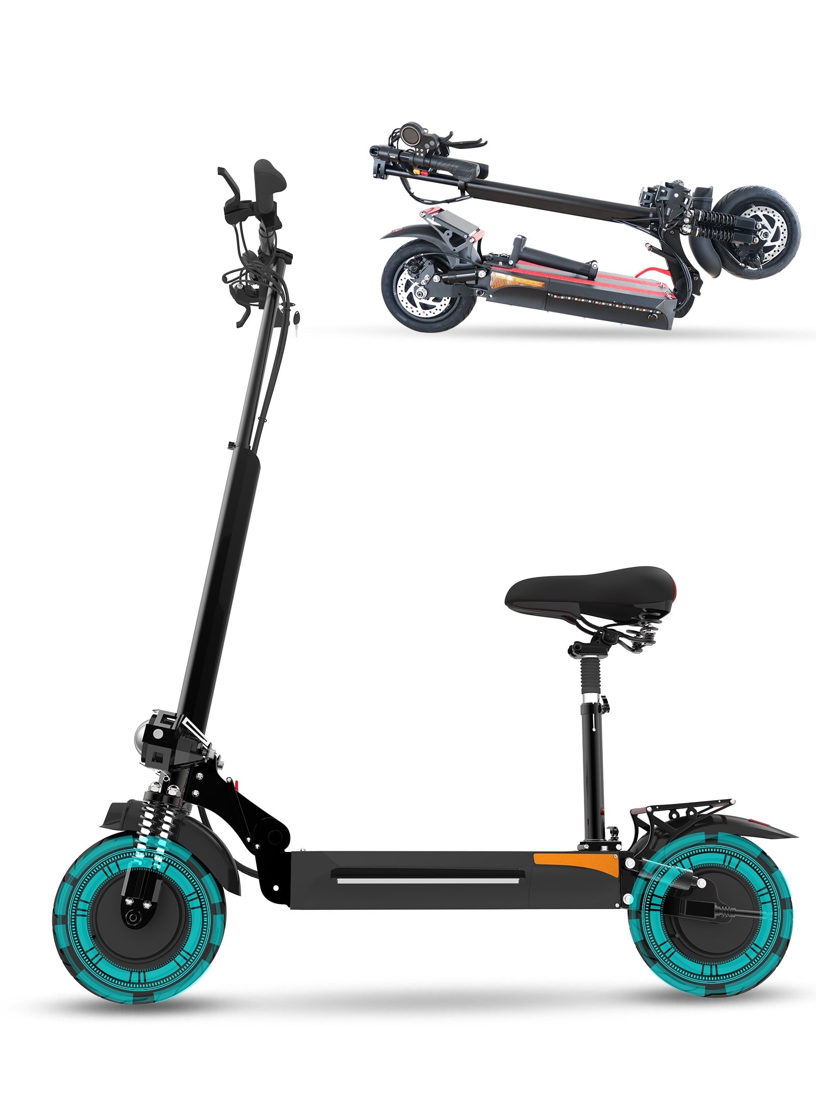 Electric Scooter, 10&quot; Pneumatic Tires, Max 40 Mile Range, 40 MPH＆2400W Dual Motor Max Power, Digital Display and Cruise Control Foldable