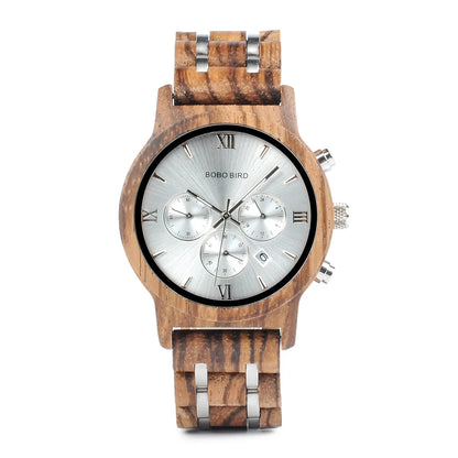 BOBO BIRD Wooden Men Watches Relogio Masculino Top Brand Luxury Stylish Chronograph Military Watch Personalized Gift for Man OEM