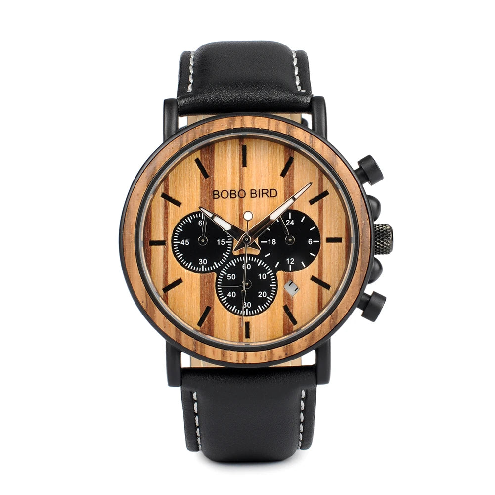 BOBO BIRD Wooden Men Watches Relogio Masculino Top Brand Luxury Stylish Chronograph Military Watch Personalized Gift for Man OEM