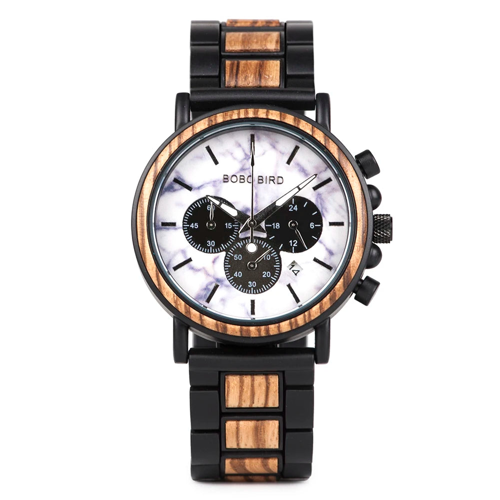 BOBO BIRD Wooden Men Watches Relogio Masculino Top Brand Luxury Stylish Chronograph Military Watch Personalized Gift for Man OEM