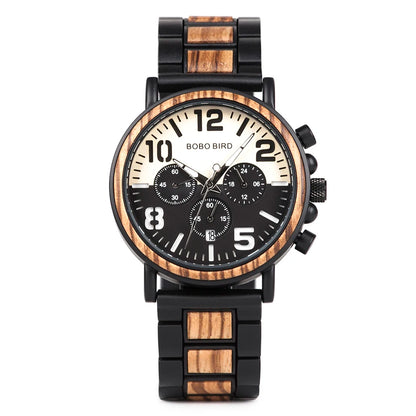 BOBO BIRD Wooden Men Watches Relogio Masculino Top Brand Luxury Stylish Chronograph Military Watch Personalized Gift for Man OEM