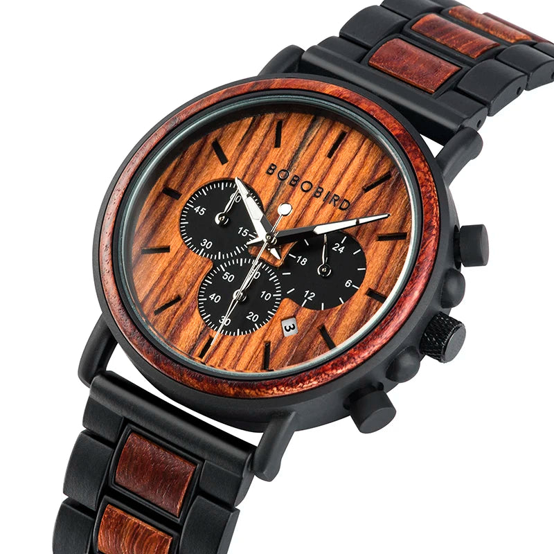 BOBO BIRD Wooden Men Watches Relogio Masculino Top Brand Luxury Stylish Chronograph Military Watch Personalized Gift for Man OEM