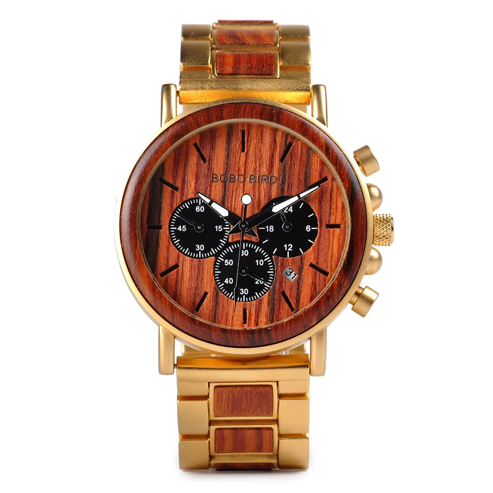 BOBO BIRD Wooden Men Watches Relogio Masculino Top Brand Luxury Stylish Chronograph Military Watch Personalized Gift for Man OEM