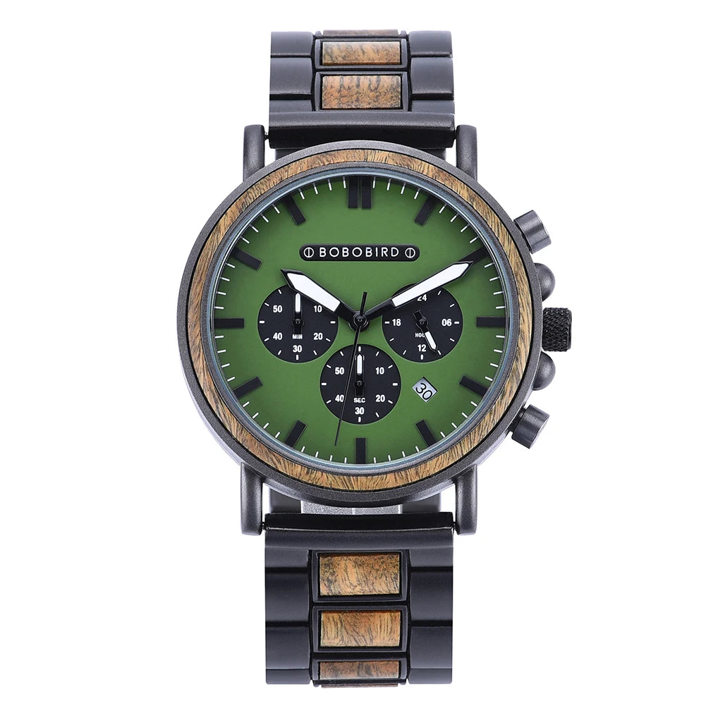 BOBO BIRD Wooden Men Watches Relogio Masculino Top Brand Luxury Stylish Chronograph Military Watch Personalized Gift for Man OEM