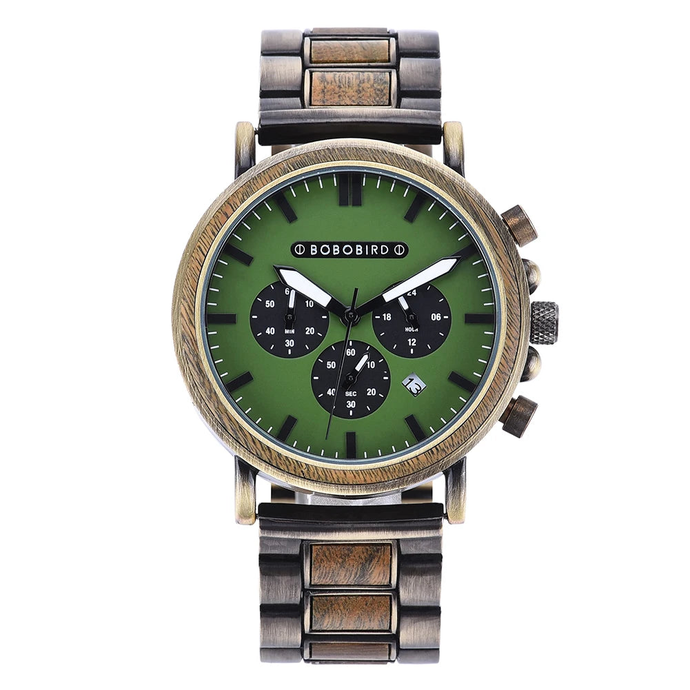 BOBO BIRD Wooden Men Watches Relogio Masculino Top Brand Luxury Stylish Chronograph Military Watch Personalized Gift for Man OEM