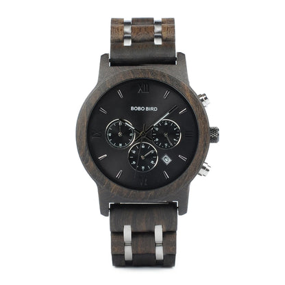 BOBO BIRD Wooden Men Watches Relogio Masculino Top Brand Luxury Stylish Chronograph Military Watch Personalized Gift for Man OEM