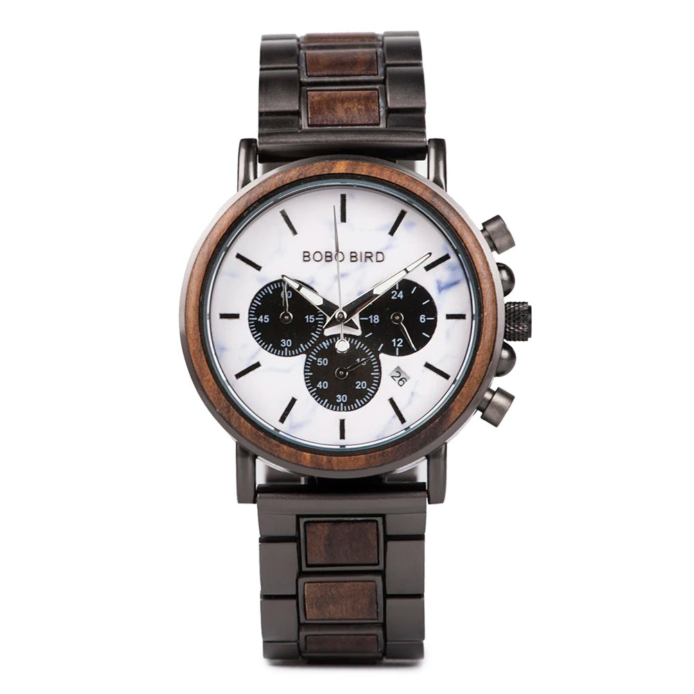 BOBO BIRD Wooden Men Watches Relogio Masculino Top Brand Luxury Stylish Chronograph Military Watch Personalized Gift for Man OEM