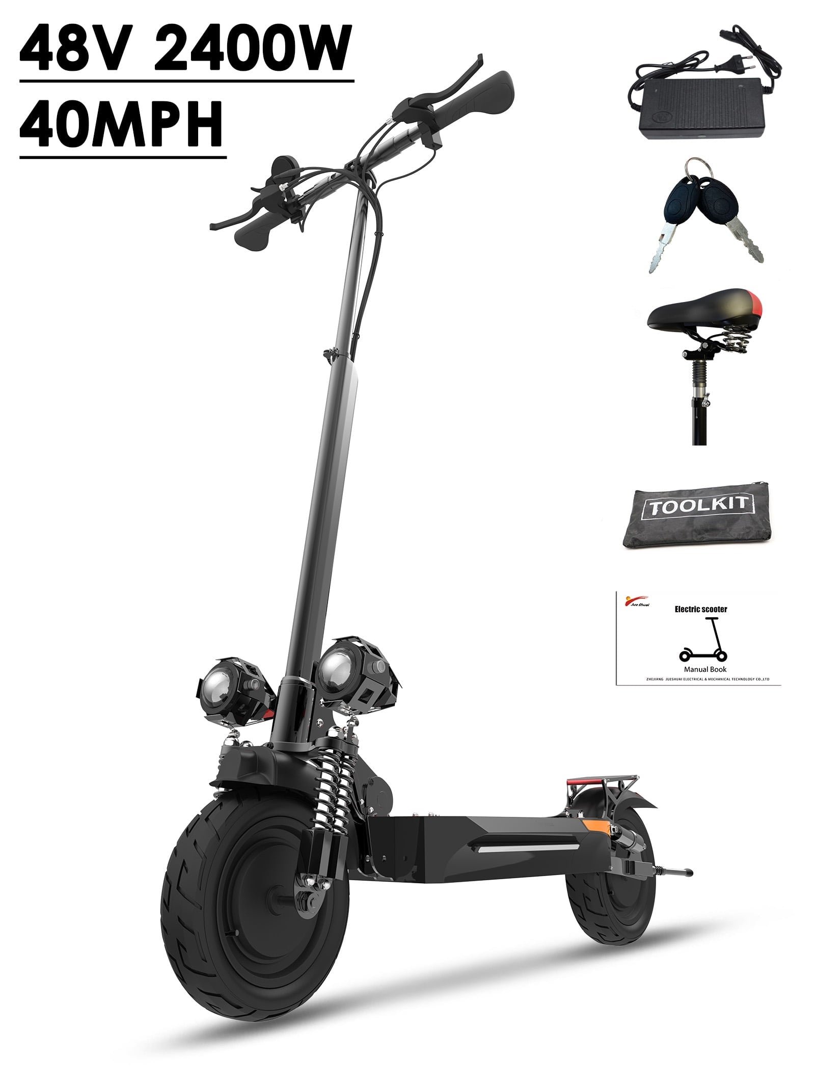 Electric Scooter for Adults, 2400W Motor Power, 40 Mph Top Speed, 20.8Ah Lithium Battery up to 45Miles, 10 Inch Pneumatic Tire, Commuter Electric Scooter with Seat