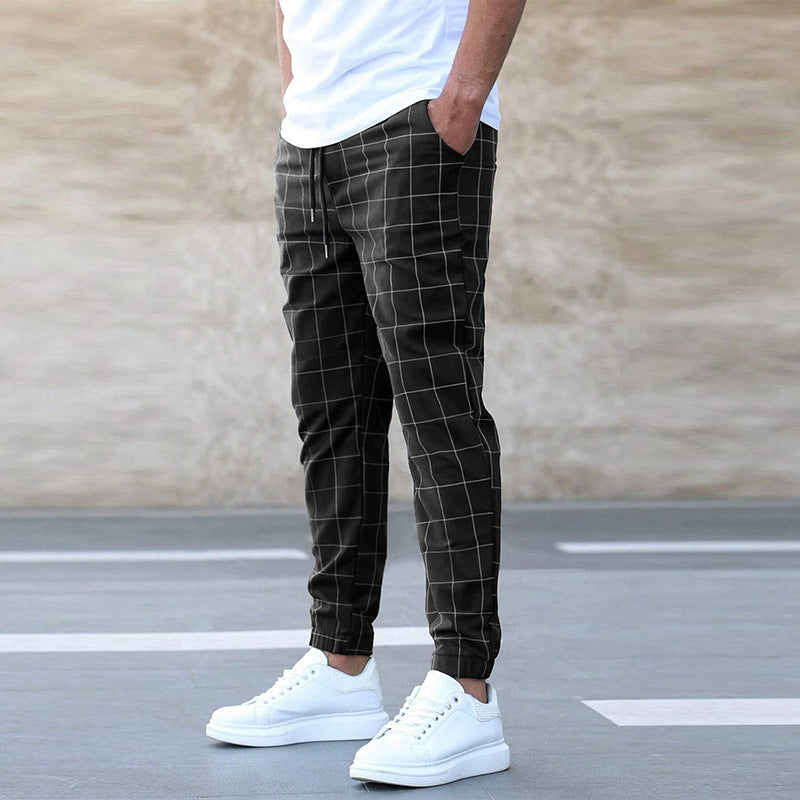 Fashion Plaid Print Pants Men&