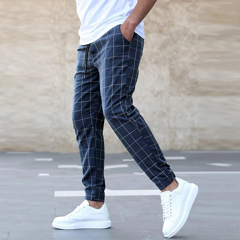 Fashion Plaid Print Pants Men&