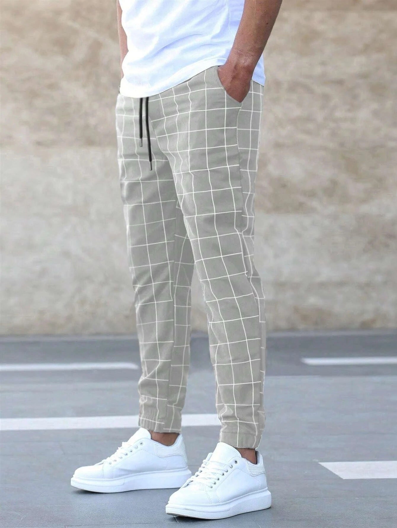 Fashion Plaid Print Pants Men&