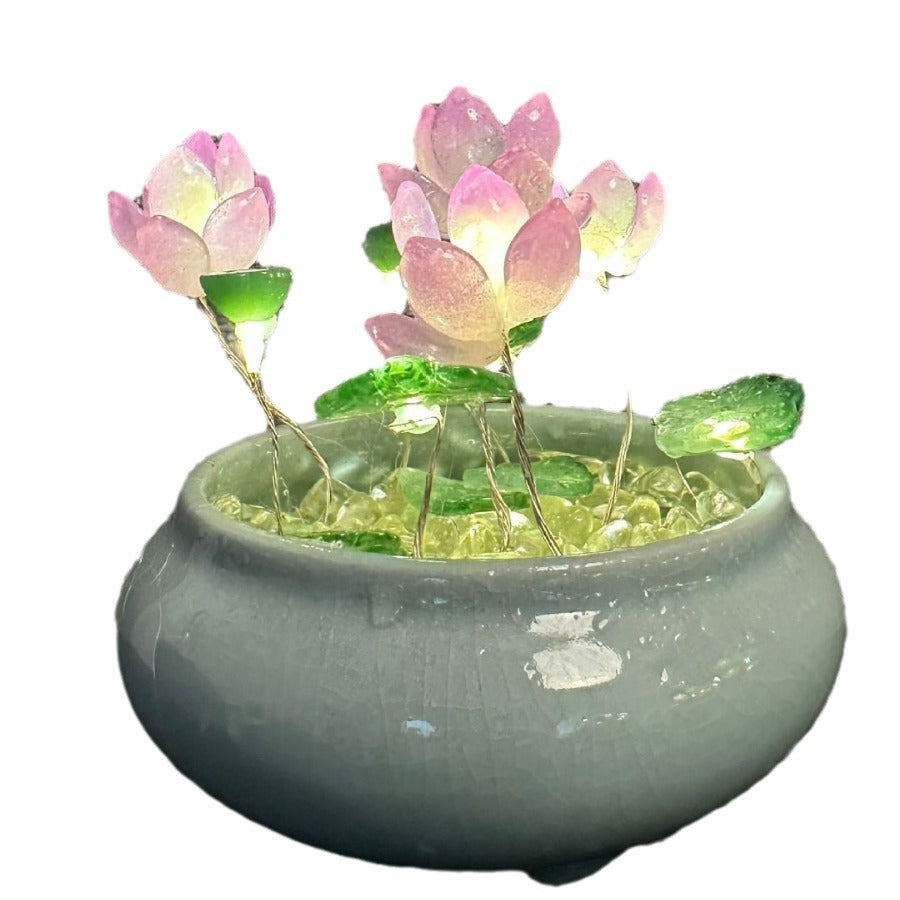 Glass Lotus Small Night Lamp Diy Lotus Ornaments