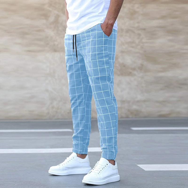 Fashion Plaid Print Pants Men&