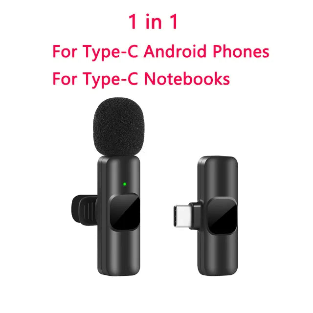 New Wireless Lavalier Microphone Portable Audio Video Recording Mini Mic for iPhone Android Live Broadcast Gaming Phone Mic