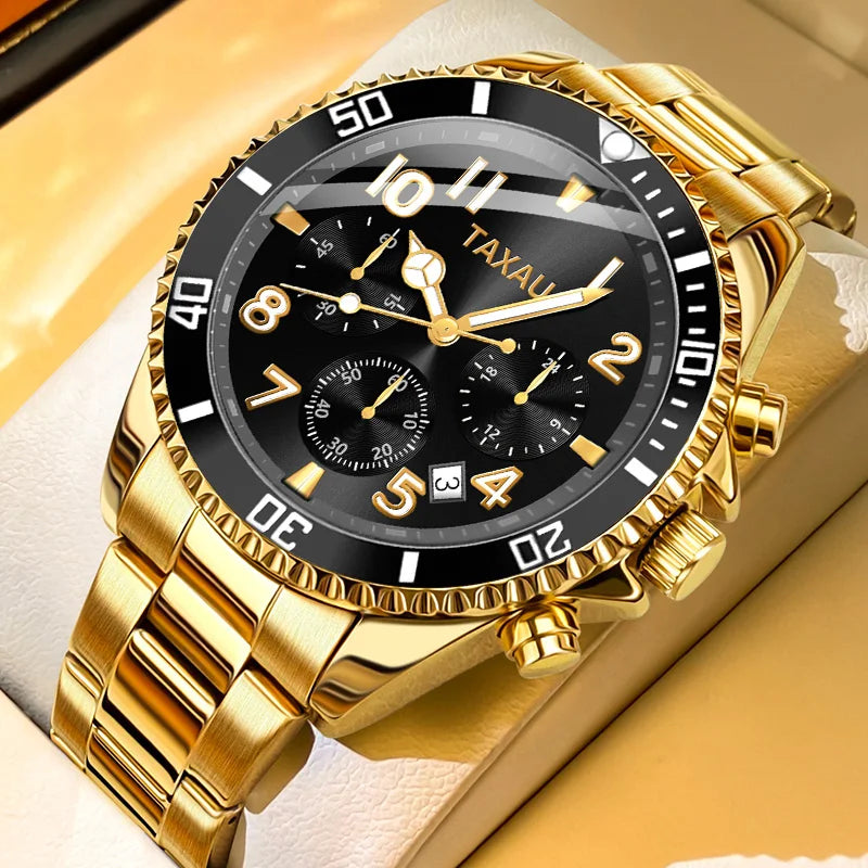 OLEVS Luxury Golden Watch for Men Fashion Waterproof Male Wristwatch Original Top Brand Moon Phase Quartz Men&