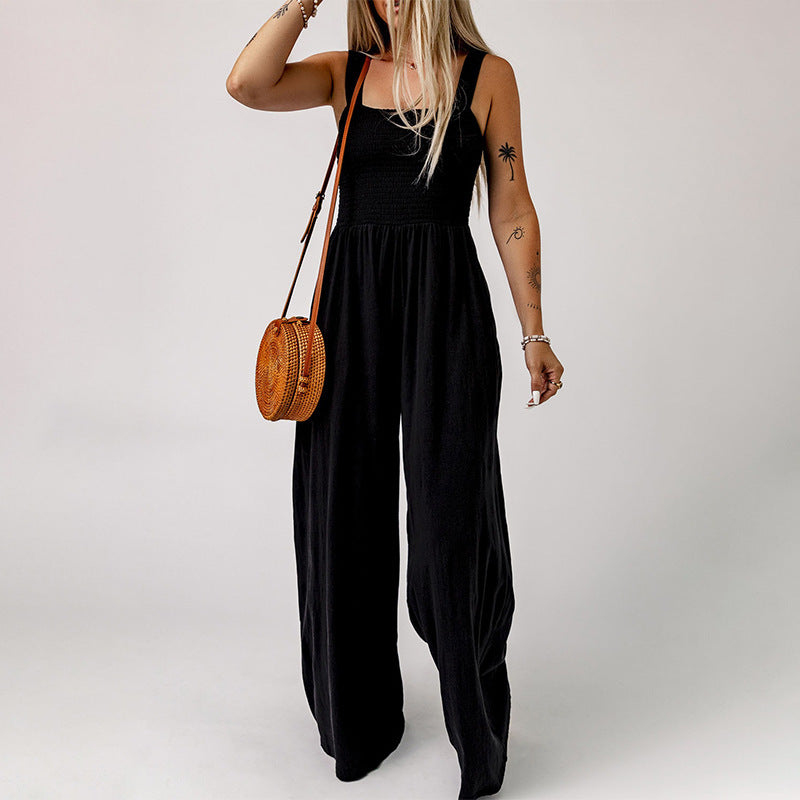 Summer Square Neck High Waist Jumpsuit Women&