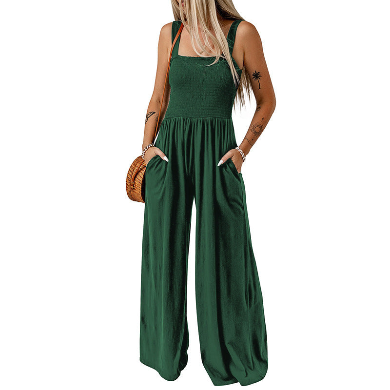 Summer Square Neck High Waist Jumpsuit Women&