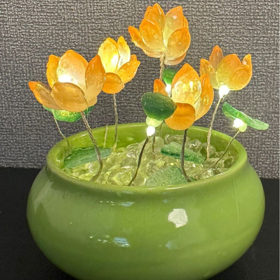 Glass Lotus Small Night Lamp Diy Lotus Ornaments