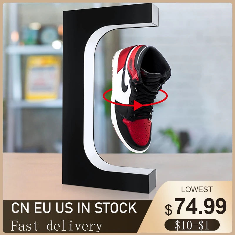 Magnetic Levitation Floating Shoe Display Stand, Swivel Sneaker Stand, LED Light Rotation, Advertising Store Collection Display