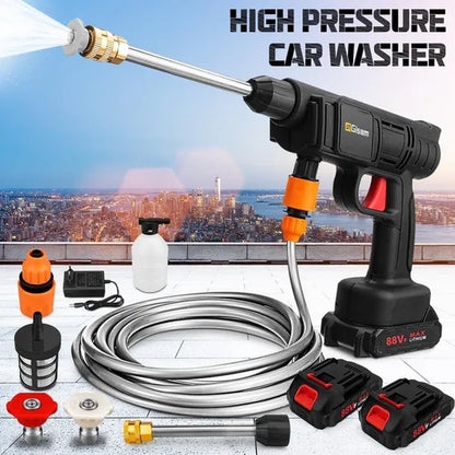 【2Battery】Cordless High Pressure Car Washer Spray Water Gun Pressure Car Washer Clean Machine with Nozzle Kit Blue/Black