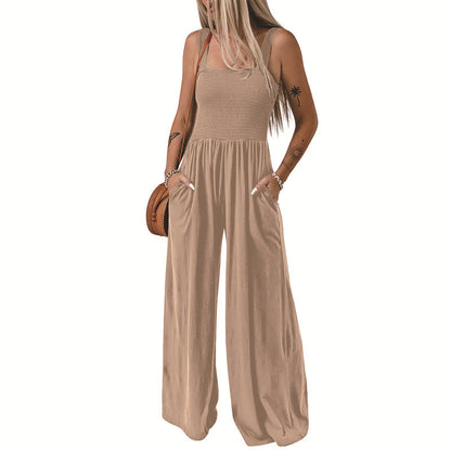 Summer Square Neck High Waist Jumpsuit Women&