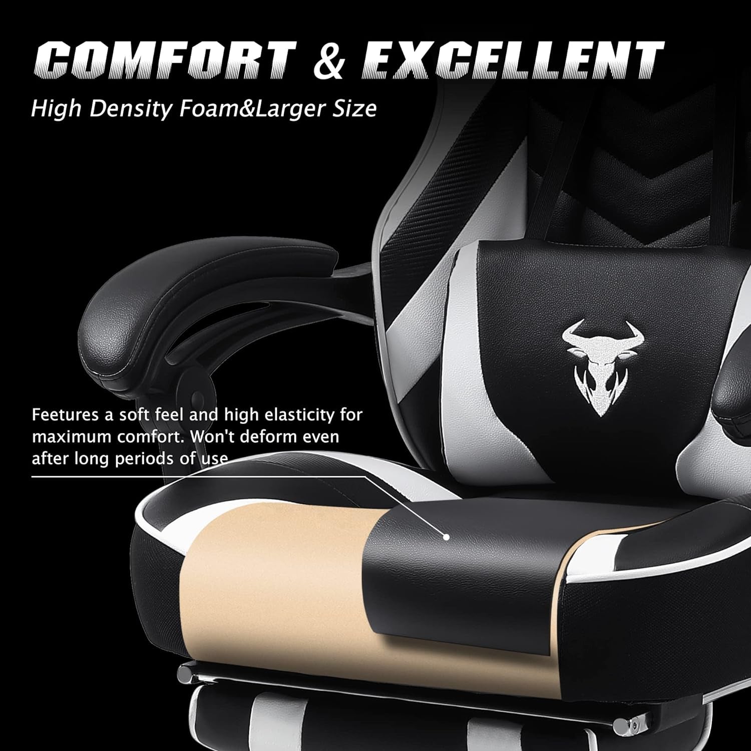 Ergonomic Gaming Chair with Footrest Recliner Computer Chair with Massage High Back Office Gamer Chair Big and Tall Racing Game Chair for Adults Chair for Gaming White/Black