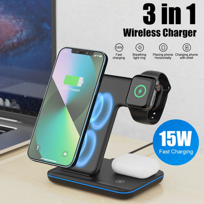 3 in 1 Wireless Charger for Apple 14 13 12 Pro Max Mini Airpods Pro Iwatch Applewatch 8 7 SE 2 Stand Station Holder Accessories