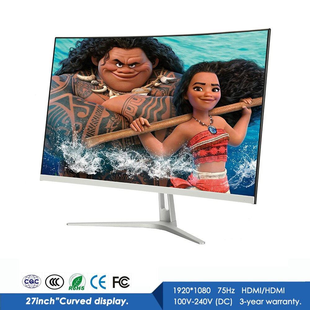 27 Inch 2K Curved Screen Computer Monitor PC 60/75Hz HD Gaming VGA HDMI 27 Inch Flat Panel Display