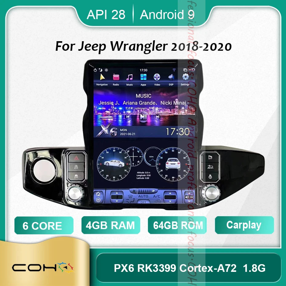 COHO for Jeep Wrangler 2018-2020 Android 9.0 Octa Core 4+64G Car Multimedia Player Stereo Receiver Radio