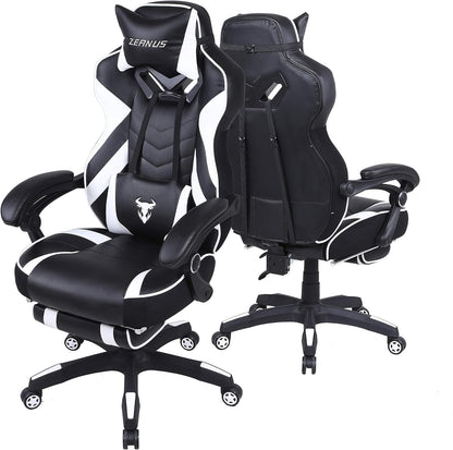 Ergonomic Gaming Chair with Footrest Recliner Computer Chair with Massage High Back Office Gamer Chair Big and Tall Racing Game Chair for Adults Chair for Gaming White/Black