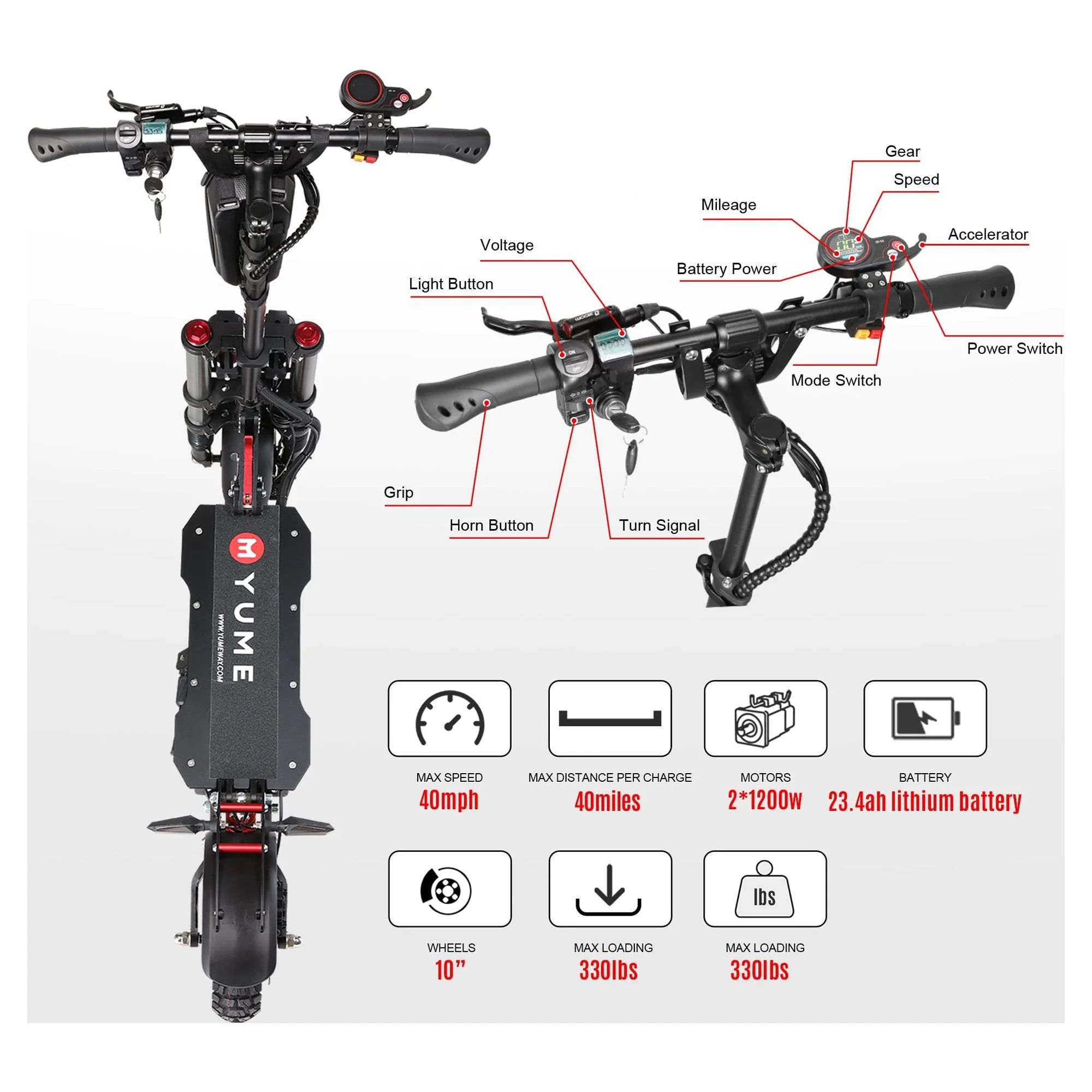 Y10 Dual Motor Electric Scooter for Adults Fast 40 Mph 40 Miles Long Rang 10&