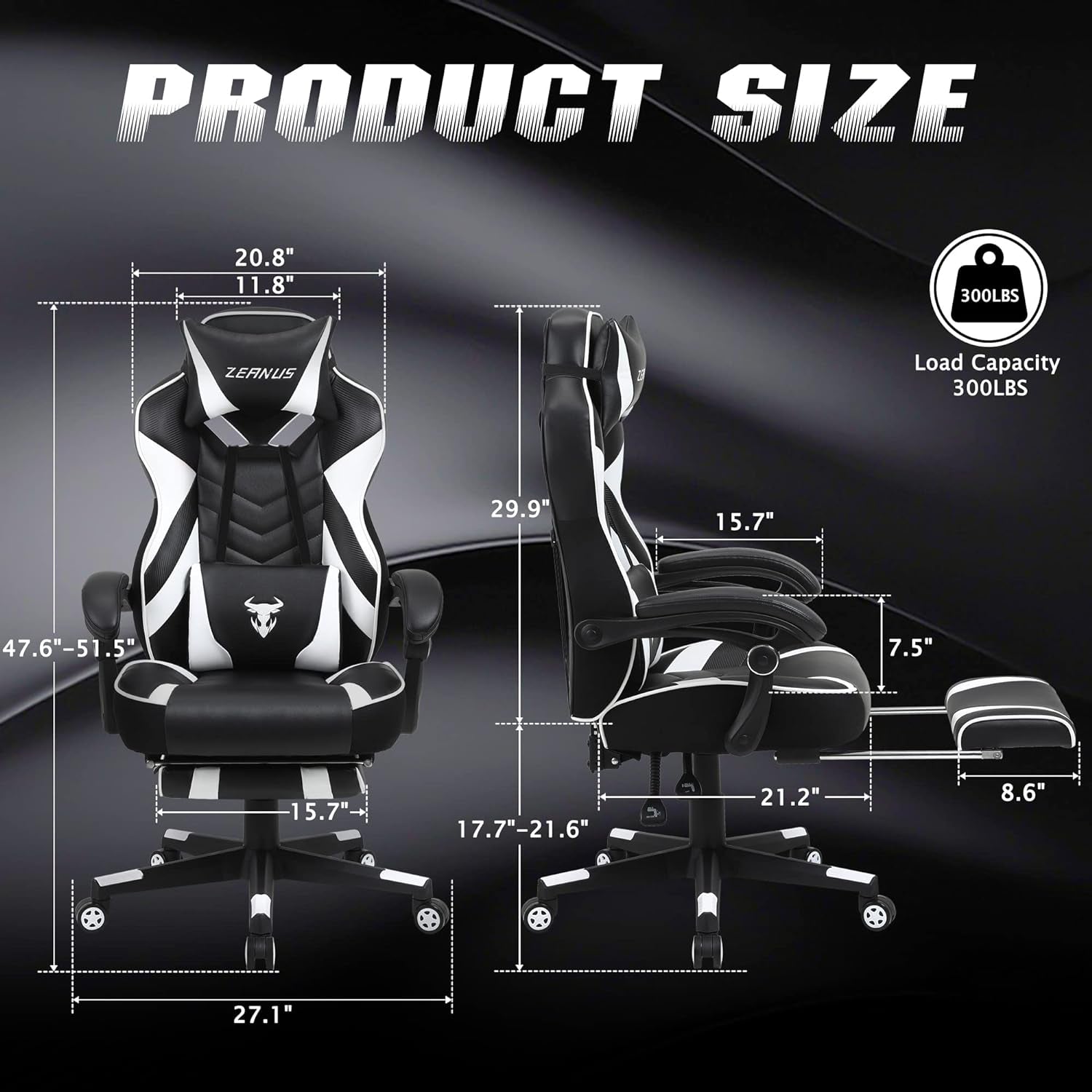 Ergonomic Gaming Chair with Footrest Recliner Computer Chair with Massage High Back Office Gamer Chair Big and Tall Racing Game Chair for Adults Chair for Gaming White/Black