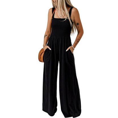 Summer Square Neck High Waist Jumpsuit Women&