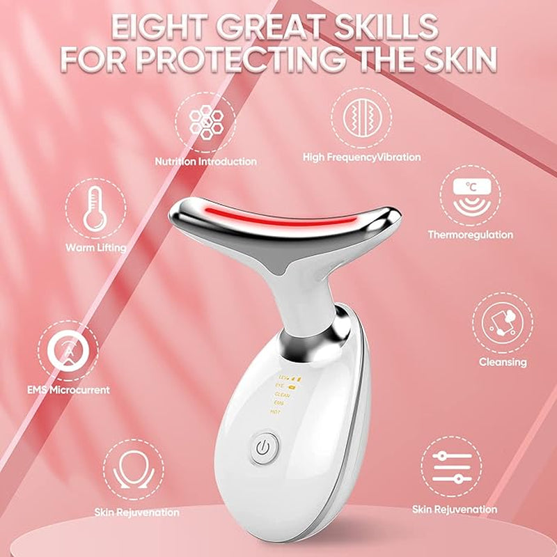 Neck Face Beauty Device, Facial Massager for Skin Care, Double Chin, with 3 Color Modes, Face Sculpting Tool, Thermal, Vibration, Microcurrent